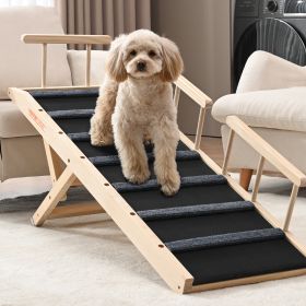 Dog Ramp, Folding Pet Ramp For Bed, Adjustable Dog Ramp For Small, Large, Old Dogs & Cats, Wooden Pet Ramp With 47.2' Long Ramp, Adjustable From 13.8'