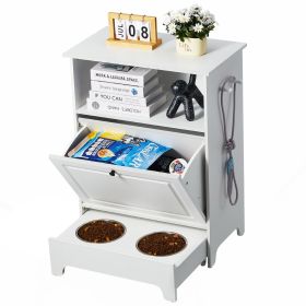 Pet Feeding Station with 2 Stainless Steel Bowls, Elevated Dog Bowls with Storage, Dog Food Storage and Feeder Station with Tilt Out Storage Cabinet