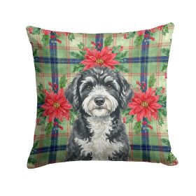 Portuguese Water Dog Christmas PoinsettIas Throw Pillow Decorative Indoor Outdoor Accent Cushion for Couch, Bed or Patio, 18Hx18W