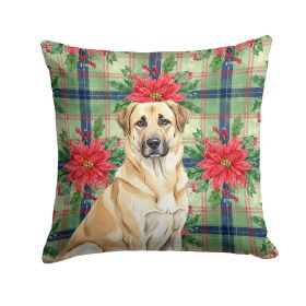 Anatolian Shepherd Dog Christmas PoinsettIas Throw Pillow Decorative Indoor Outdoor Accent Cushion for Couch, Bed or Patio, 18Hx18W