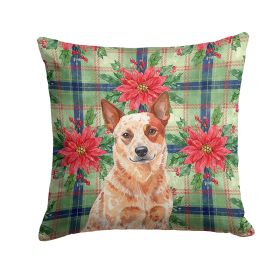 Red Heeler Australian Cattle Dog Christmas PoinsettIas Throw Pillow Decorative Indoor Outdoor Accent Cushion for Couch, Bed or Patio, 18Hx18W
