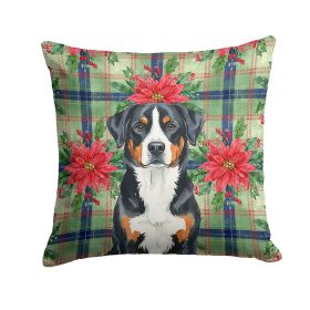 Greater Swiss Mountain Dog Christmas PoinsettIas Throw Pillow Decorative Indoor Outdoor Accent Cushion for Couch, Bed or Patio, 18Hx18W